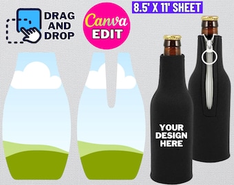 Beer Bottle Cooler Template, Sublimation Design (Digital Download)