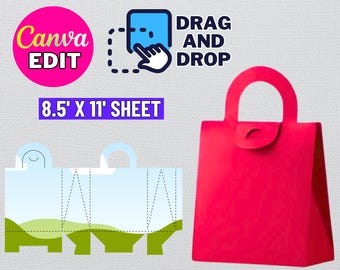 Plantilla de bolsa de regalo con asa, SVG para bolsa de regalo, editable en Canva (descarga digital)
