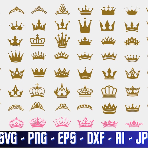 Crown Svg, Crown Png, Queen King Cricut Vector Bundel, Queen King Birthday Party Svg, Png Image T-shirt, Cut File For Cricut