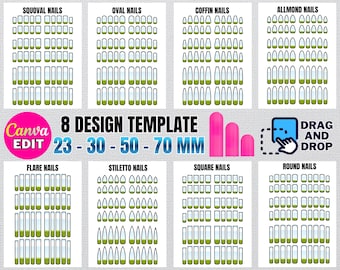 Nail Art Decal Templates | Almond, Coffin, Oval, Square (Digital Download - svg, png, eps, dxf)