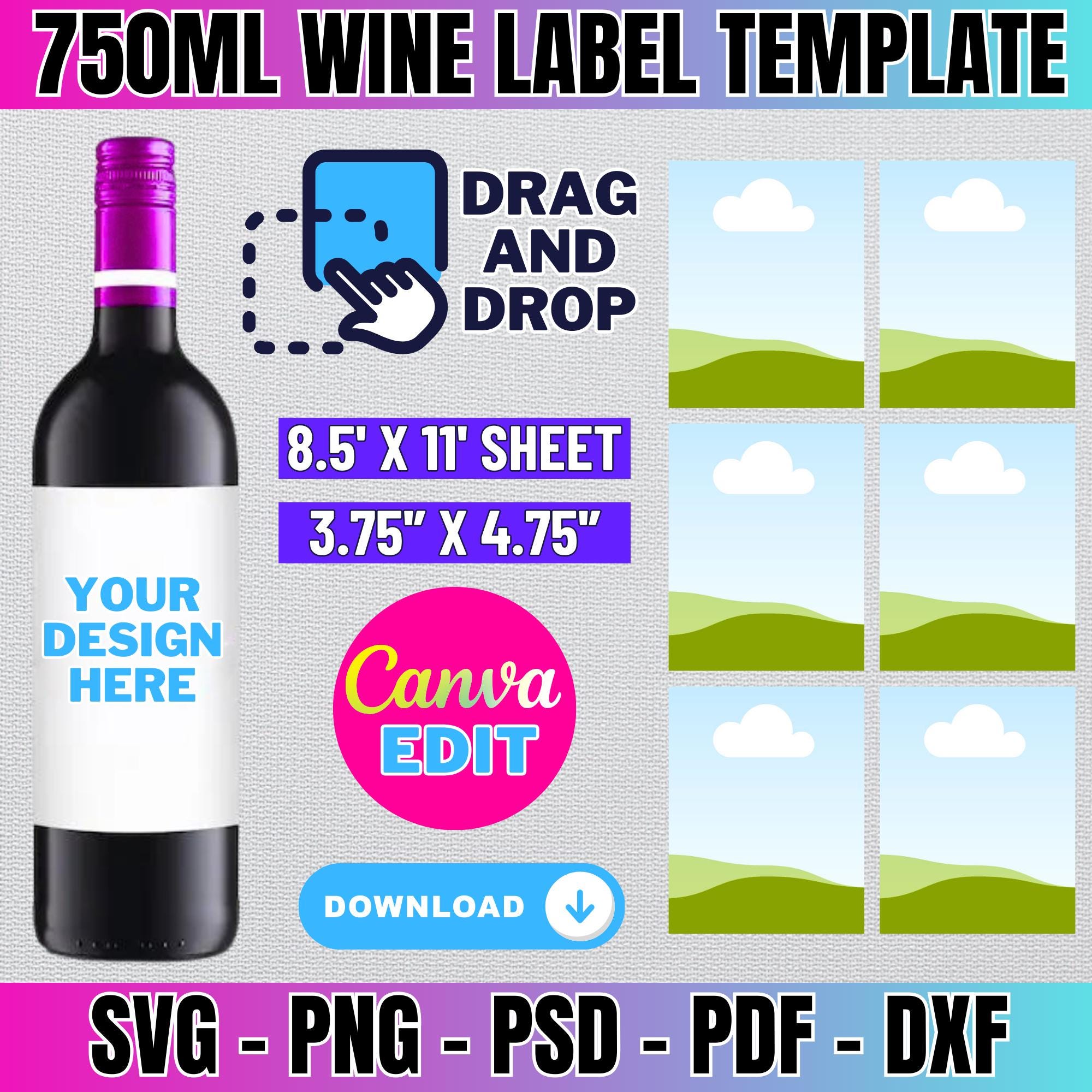 Wine Layout Sticker Wine Label Template: DIY Wine Sticker, Party Favor (digital Download ...