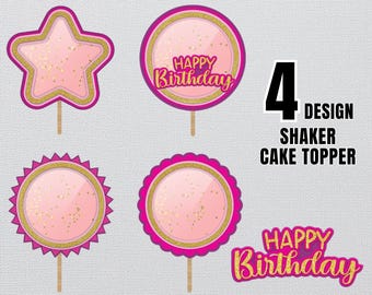 Shaker Cake Topper SVG Bundle, Star, Circle Designs (Digital Download)