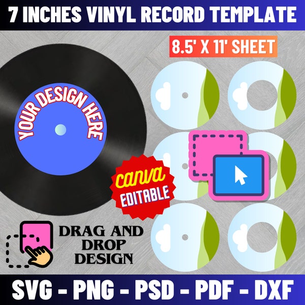 7 Inches Vinyl Record Template, Vinyl Record Label Template, Record Label Sticker Template, Custom Vinyl Record Template