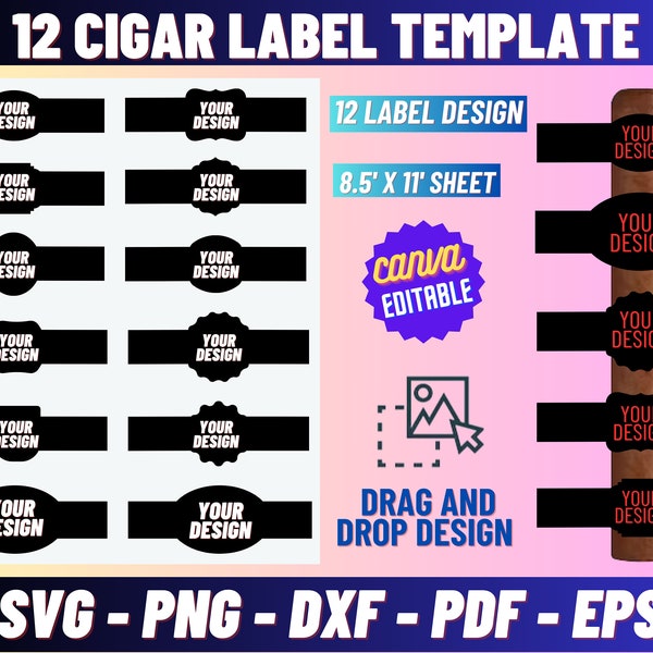 Cigar Label Template, Cigar Label Template Bundle, Cigar Wrapper Template, Cigarette Sticker Template, Cigar Label Canva templat