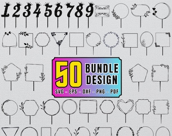 50 Cake Topper Designs, Laser Cut Files (svg, dxf, eps, pdf, png)