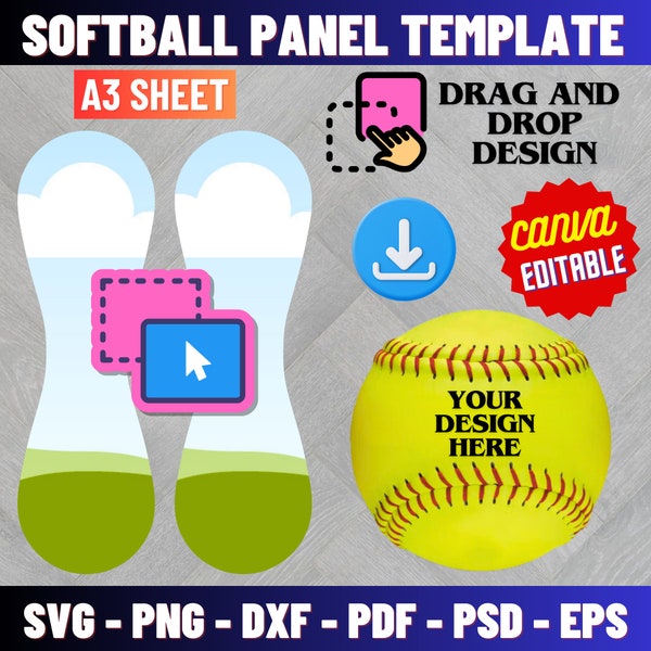 Softball Panel Template Svg, Softball Leather Blank Template, Photo Softball, Custom Softball Panel Template, png, dxf, psd, Canva Editable