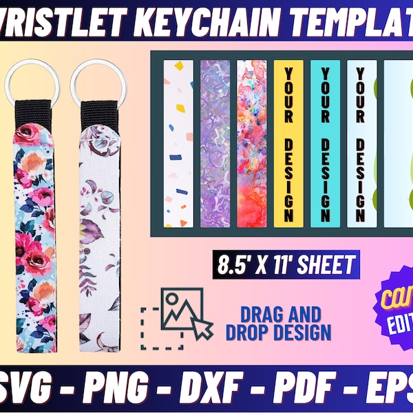 Wristlet Keychain Sublimation Template, Wrist Fob Template, Neoprene Wristlets template, wristlets canva template