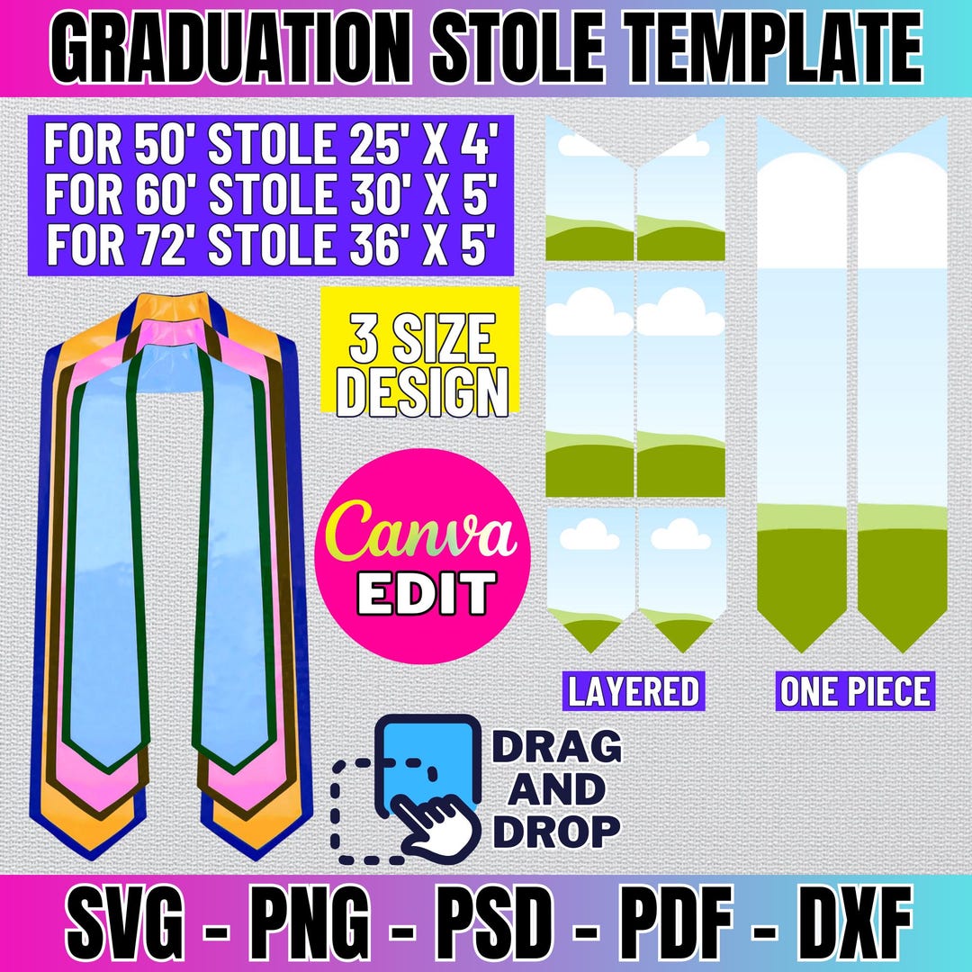 Graduation Stole Template Bundle, Stole Template Svg, Graduation Stole ...