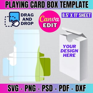 Szablon pudełka na karty do gry Svg, Pudełko SVG, Szablon pudełka SVG, Szablon pudełka na prezent, Pudełko na upominki SVG, Talia kart, Pudełko na karty, plik SVG dla Cricut
