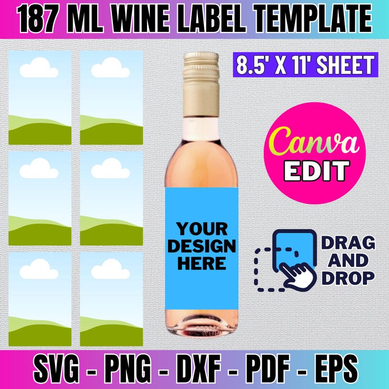 Mini Wine Labels Mini Wine Label Template: 187 Ml, SVG, Cricut & Canva (digital Download ...