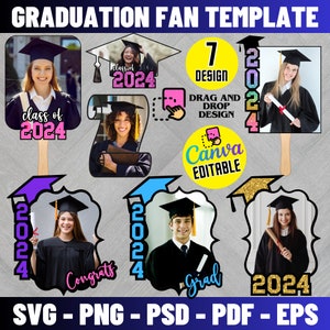 Grad Paddle Fan Template Bundle, Grad Fan, Graduation Fan Template, Graduation Fan, Grad 2024, Graduation Cake Topper Template, Canva Edit