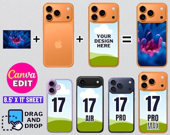Paquete de plantillas Canva para fundas de iPhone 17: Pro Max, Pro, Air y Standard
