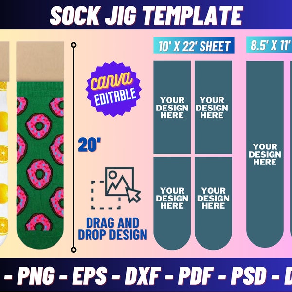 Sock jig template svg, Adult sock jig template, sock jig sublimation, Ankle sock jig template, sock jig svg