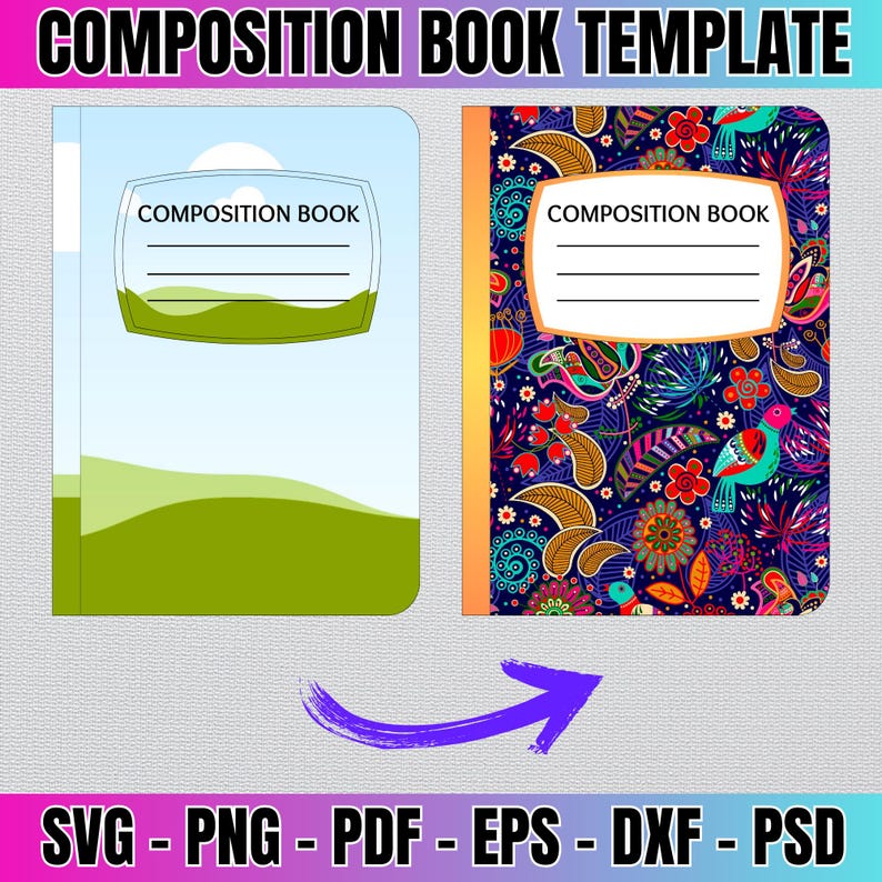 Custom Composition Book Cover Template, Canva Editable (digital ...
