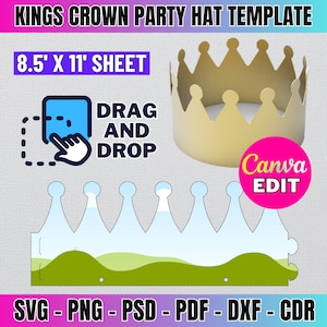 Kings Crown Party Hat Template: SVG, Cricut, Silhouette (Digital Download)
