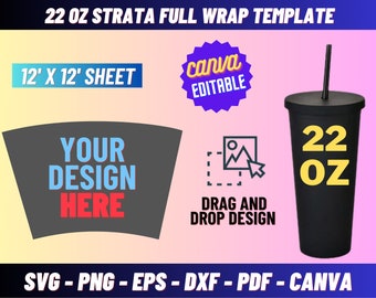 22 Oz Strata Wrap Template, 22 Oz Strata Template svg, Strata Full Wrap Template, Full Wrap Template, 16 oz Skinny Mug Template