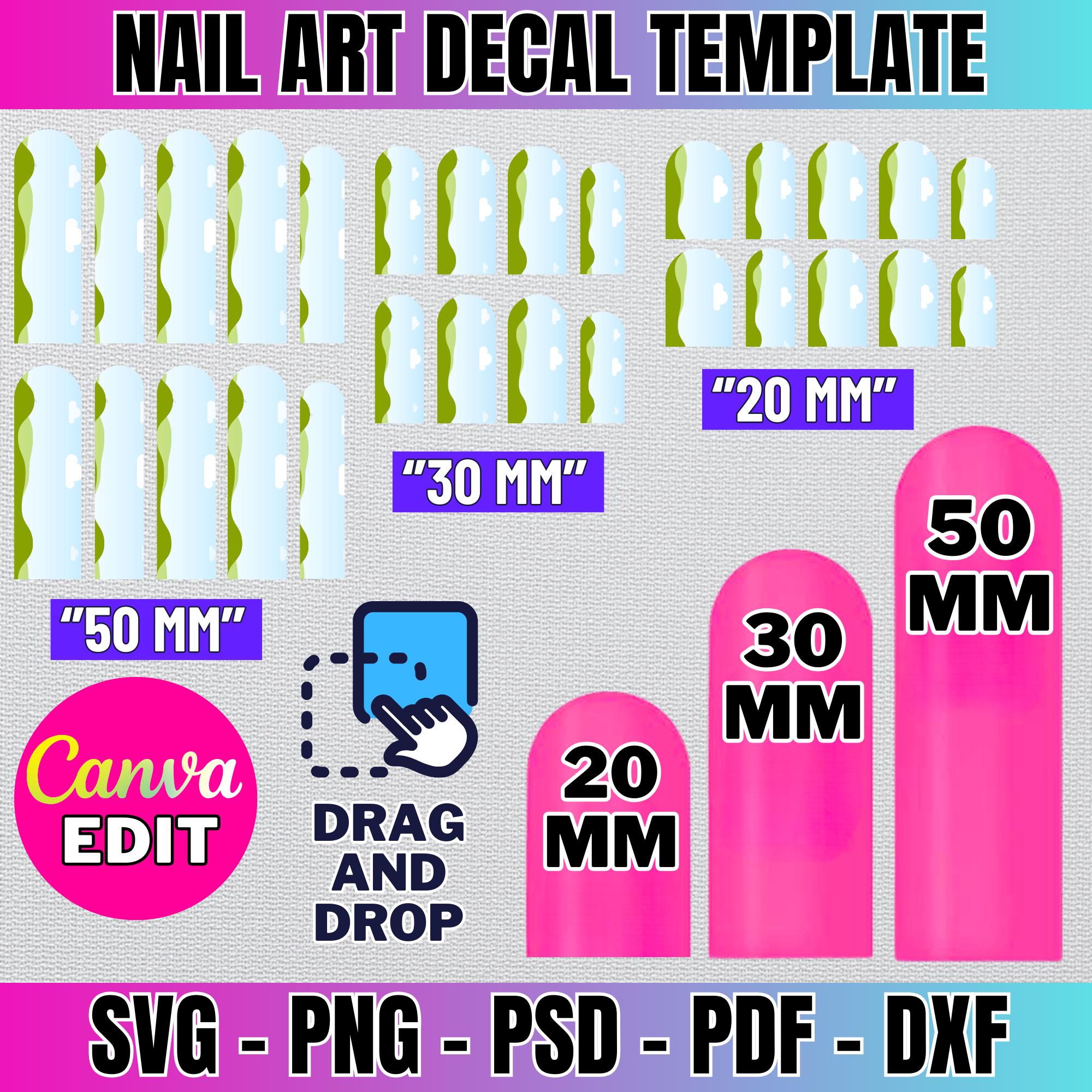 Nail Art Decal Template Bundle, Nail Blank Template, Nail Template Svg, Nail Design Template, Waterslide Nail Decals, Nail Wrap