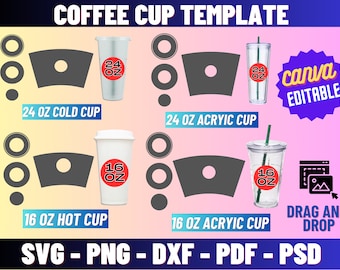 24oz - 16oz Tumbler Template Svg, 24oz Cold / Acrylic Cup Full Wrap Template, 16oz Hot / Acrylic Cup Full Wrap Template, Cup Template