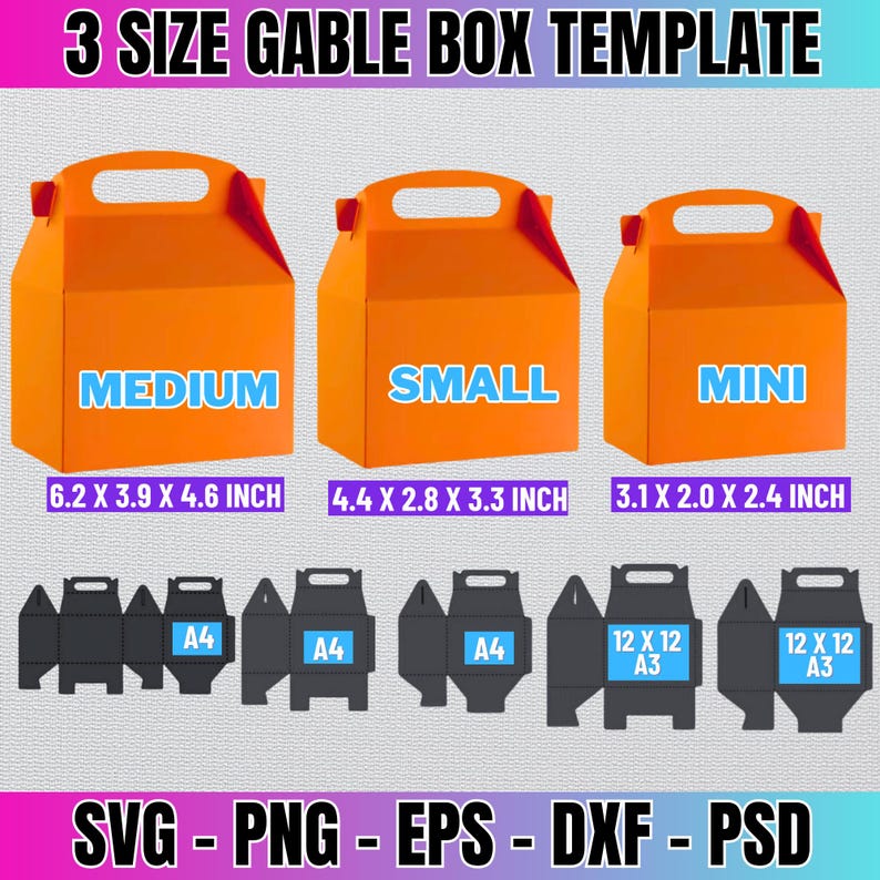 Size Small Template Gable Box Template Bundle, 3 Sizes (svg, Png, Eps, Dxf) (digital ...