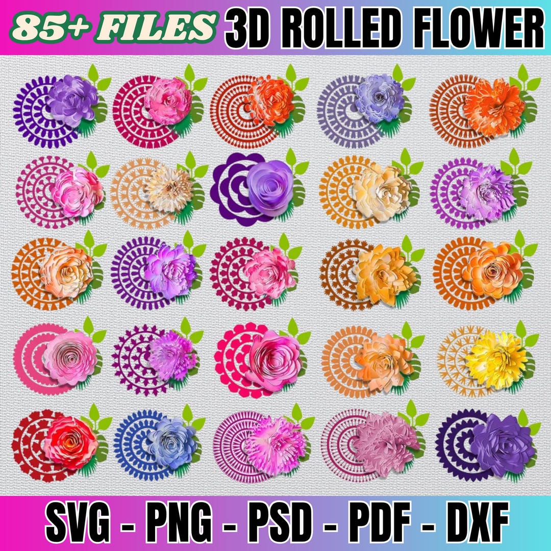 Rolled Paper Flower SVG Bundle 3D Flower Templates (digital Download