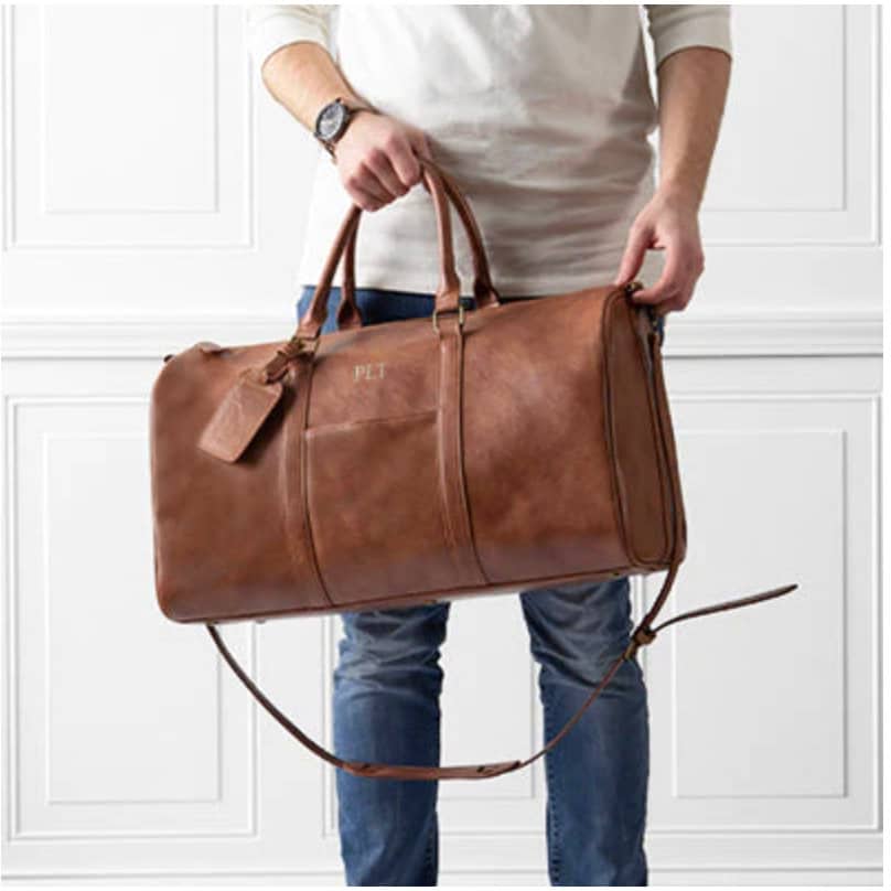 Vegan Duffle Bag, Personalized Mens Weekend Bag, Stylish Shoulder Bag