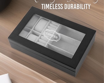 Mens Jewelry Box, Watch box, Gifts for men, Personalized Jewelry box, Vegan Leather custom Watch Box, Watch Box Ring Slots, Sunglasses box