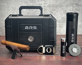 Prestige Cigar Set: Travel Cigar Kit, Cigar Lovers Gift, Cigar Stand, Cigar Cutter, Cigar Case, Butane Lighter, Humidor set