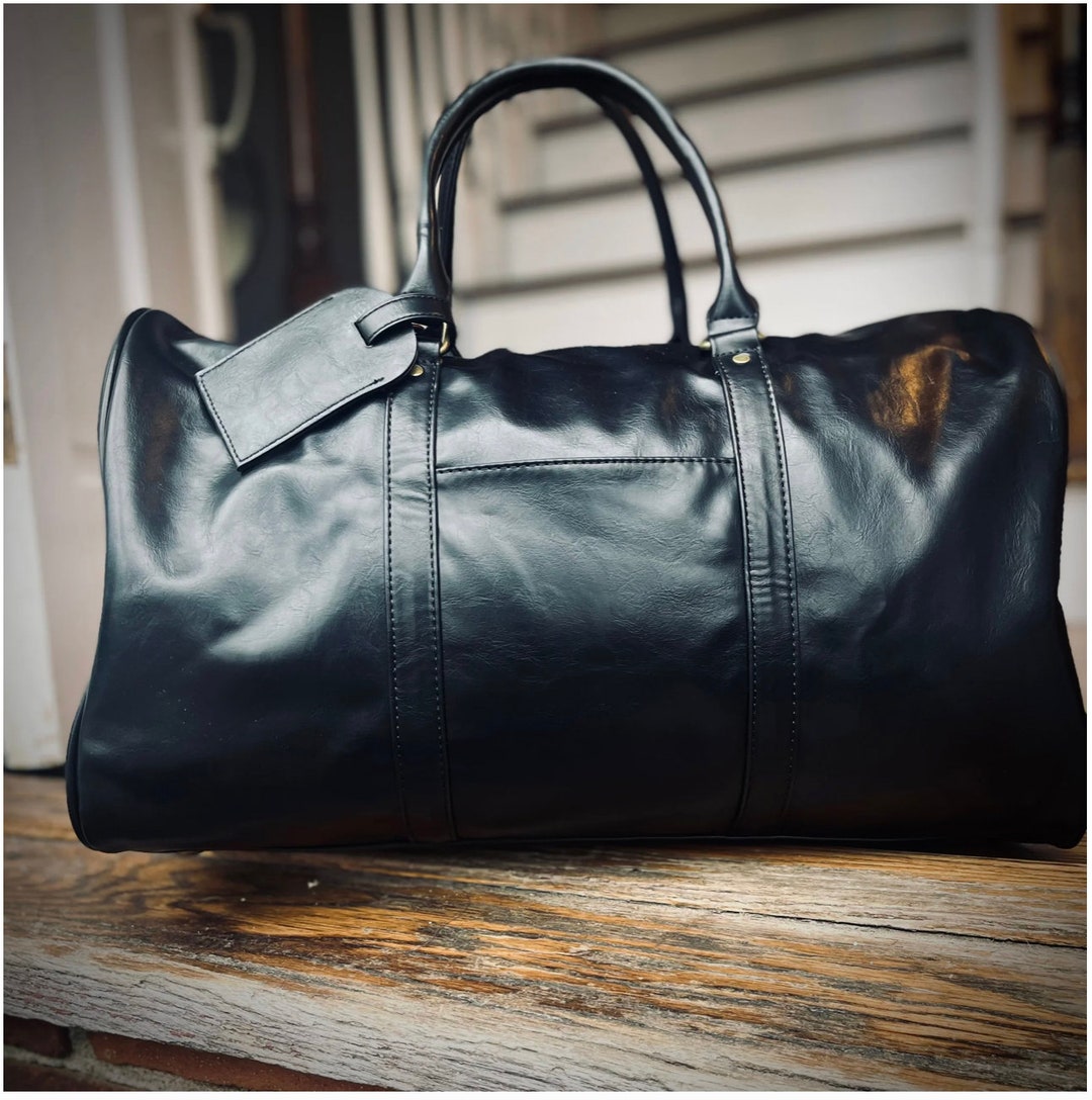 Vegan Leather Duffle Bag, Personalized Mens Weekender, Stylish Shoulder