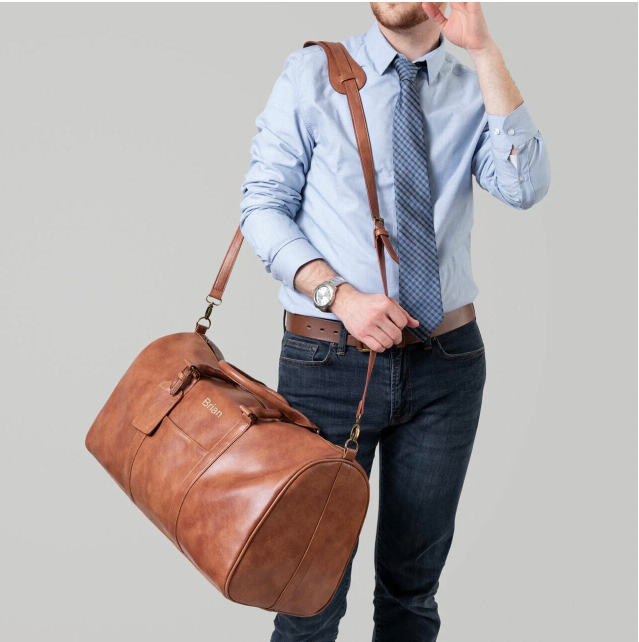 Vegan Duffle Bag, Personalized Mens Weekend Bag, Stylish Shoulder Bag