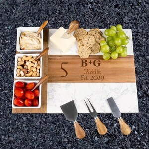 Personalized Marble Acacia Wood Charcuterie Board: Anniversary Gift