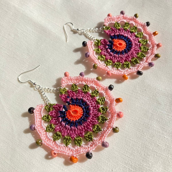 Boho Micro Crochet Beaded Circular Earrings