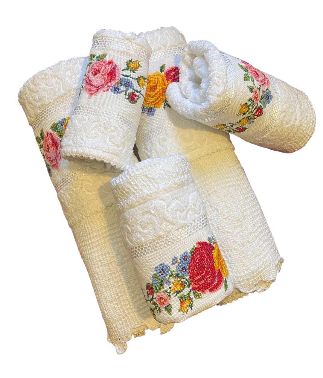 Cross Stitch Towel Set Finish With a Beautiful Crochet Unique Design