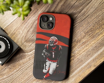 Ja'Marr Chase Custom Football Phone Case Fit for iPhone 16, 16 Pro Max, iPhone 15 Pro, iPhone 14, iPhone 13, iPhone 12 Pro, Galaxy S23 Ultra