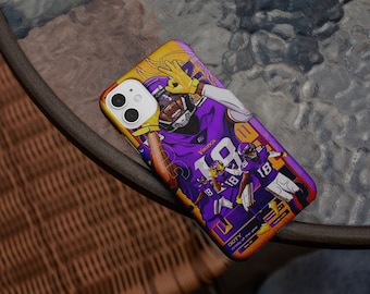 Justin Jefferson NFL Vikings Custom Football Phone Case iPhone Fit for 14 Pro Max, iPhone 14 Pro, iPhone 13, iPhone 12 Pro, Galaxy S23