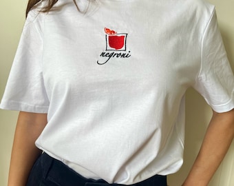 T-shirt brodé Negroni, t-shirt graphique rétro en coton bio