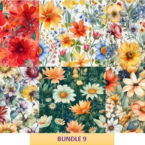 Bundle Of 10 Assorted Digital Seamless Floral Medley Design Patterns