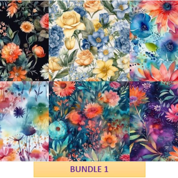 Bundle Of 10 Assorted Digital Seamless Floral Medley Design Patterns