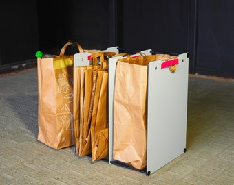 Universal.Eco friendly paper bag holder. Durable design, multiple sizes, waste, recycling, sustainable.