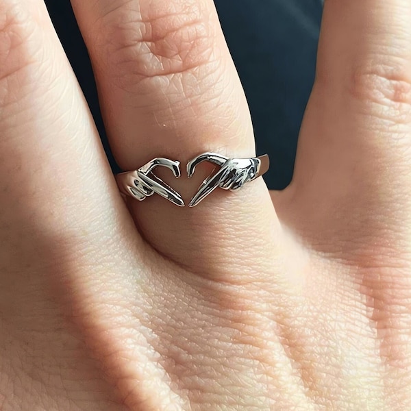 Heart Hand Silver Ring - Heart Ring - Anniversary Ring - 925 Sterling Silver Rings - Hand Heart Ring - Ring Gift - Stackable Rings For Women