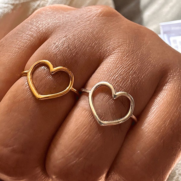 Open Heart Rings - Heart Shaped Rings - Heart Rings - 925 Sterling Silver Rings - Anniversary Rings - Dainty Heart Rings - Birthday Gift