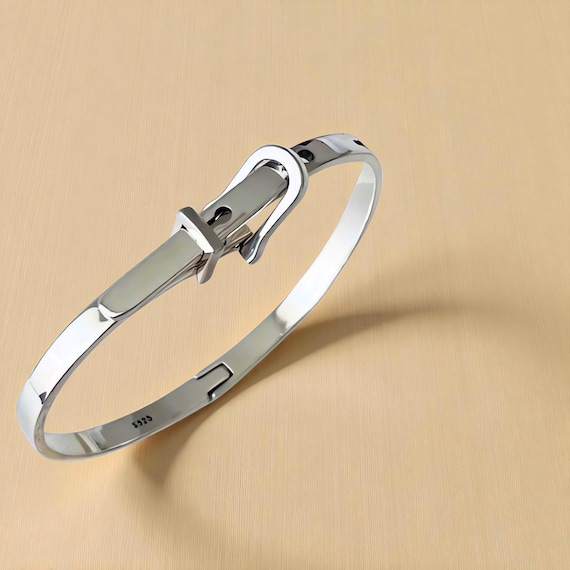 925 Sterling Silver Belt Buckle Cuff Bracelet, Adjustable Unisex