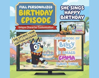 Vídeo de Bluey personalizado, episodio de cumpleaños totalmente personalizado, mensaje en vídeo