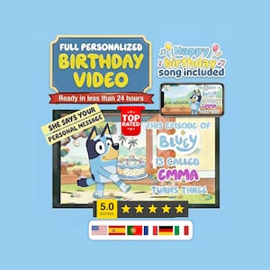 Personalized Bluey Birthday Video | Custom Bluey Video, Fully Personalized Message Birthday Video, Dance Party