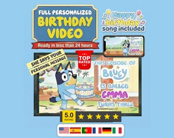 Personalisierte Bluey Geburtstagsvideo | Benutzerdefinierte Bluey Video, vollständig personalisierte Nachricht Geburtstagsvideo, Tanzparty
