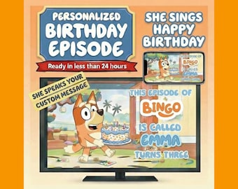 Bingo de cumpleaños, mensaje de video personalizado de Bluey con voz, invitación infantil