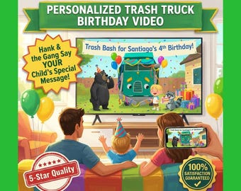 Episodio de vídeo personalizado de cumpleaños con temática de camión de basura / Invitación digital para niño / Descarga digital