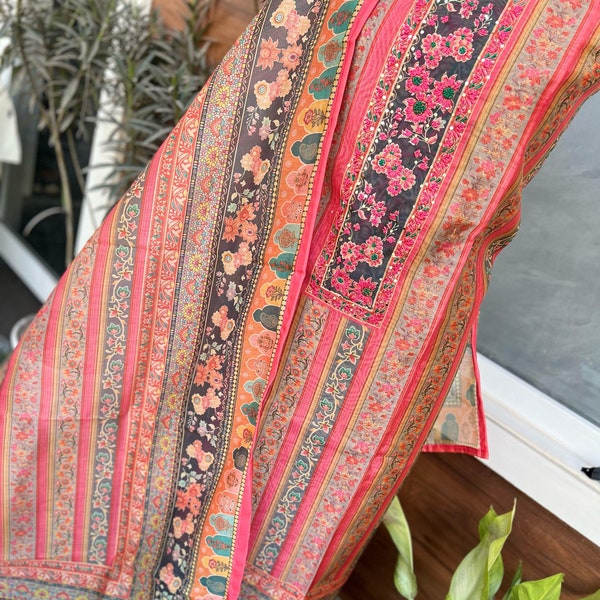 Hand Embroidery Salwar Kameez w/Embroidery Indian Multicolor Maheshwari Cotton Fabric for Women Neck/ Printed Dupatta/Custom Stitch/Patiala