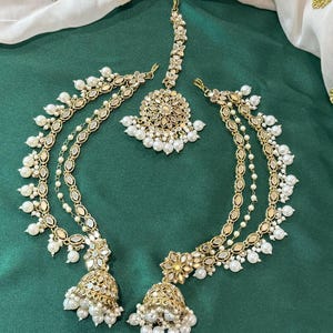 Jhumka de perlas Bahubali Kundan/Jhumka de piedra/Joyería india/Pakistaní/Punjabi/India/Pendientes llamativos/Pendientes de novia/Joyería de boda india