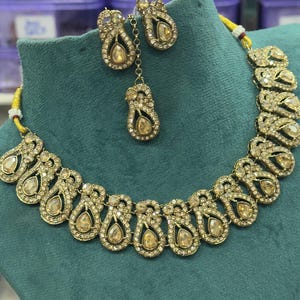 Champagne Kundan Polki Choker Set: Indian Bridal Jewelry