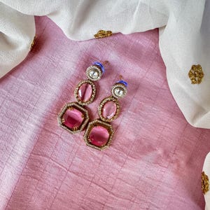 Sabyasachi-Like Earrings/Sabyasachi Inspired AD Stone Dangle Earrings/Victorian Finish/Emerald Moissanite Polki Uncut Fusion Wedding Jewelry